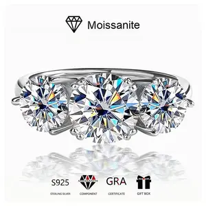 Three Diamond S925 Sterling Silver Women's Ring Fashionable Light Luxury 4 Carat Moissanite Ring Women's Wedding Engagement Ring