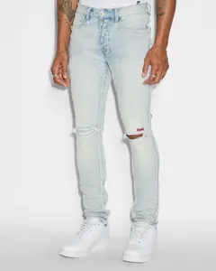 KSUBI VANWINKLE BLUE ICE Menswear Fitted Denim Jeans with Embroidered Logo & Stretch Fabric for All Seasons