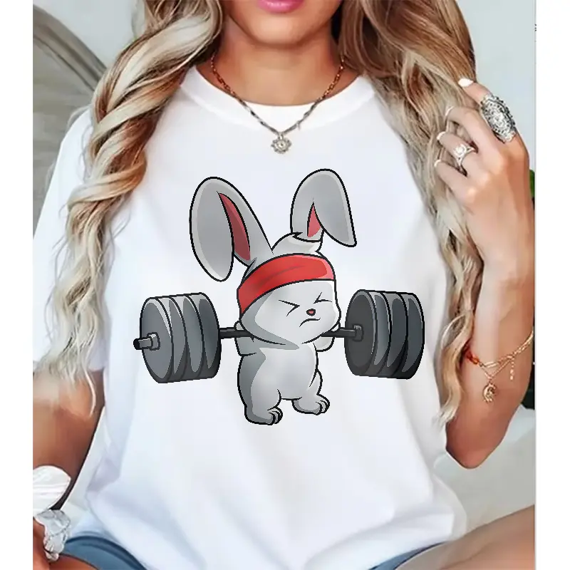 Gym Bunny Weightlifting Rabbit Funny Fitness Workout Lover Cotton Graphic Tshirt shirts  women
