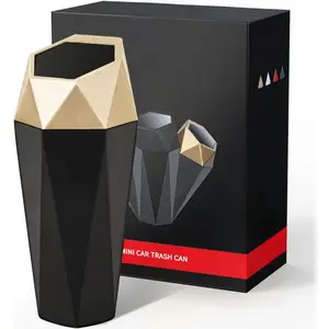 Leak-Proof Mini Diamond Trash Can with Lid, Golden – Car/Truck Garbage Bin – Organizer for Kitchen, Bedroom car  trash  can