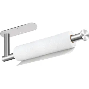 Paper Towel Holder, Self Adhesive or Drilling Paper Towel Holder Under Cabinet, Stainless Steel Paper Towel Holders Wall Mount for Kitchen, Bathroom, Sink, Pantry, Fridge (Sliver)