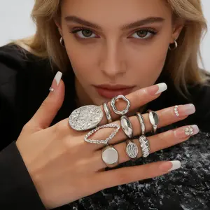 10-Piece Adjustable Open Ring Set, Featuring Unique Geometric and Boutique Designs, Irregular Hand Jewelry for Women