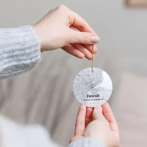 Detroit Ornament Ceramic Christmas Tree Decoration with City Map Design Holiday Gift Keepsake for Michigan Fans