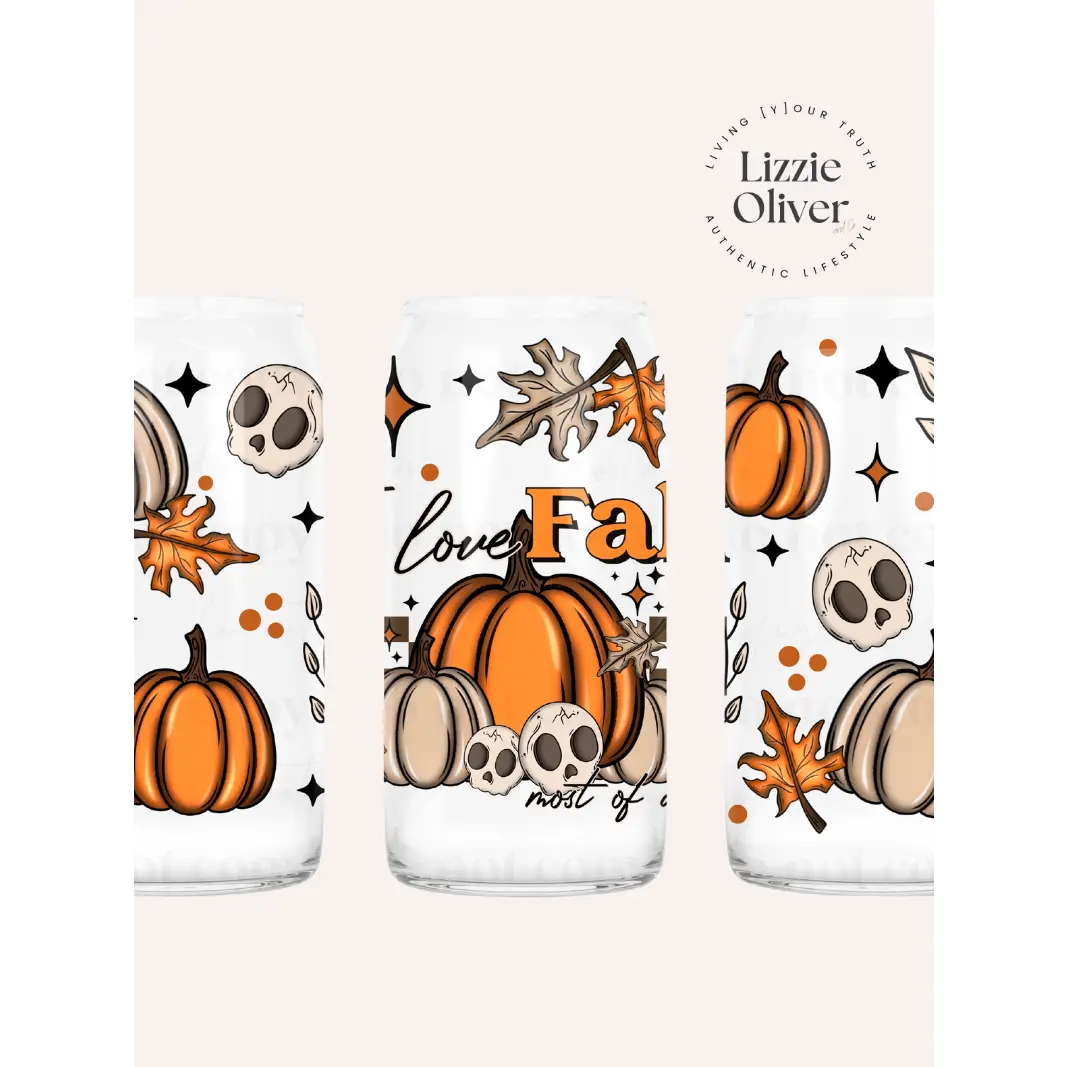 Love Fall and Pumpkins 16 oz Glass Can