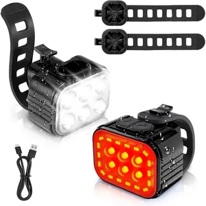 Bike Lights Set [8 Modes], Rechargeable Bicycle Light Set Ultra Bright, IP65 Waterproof Bike Lights for Night Riding, 1200mAh Bike Headlight and Tail Light Reflectors