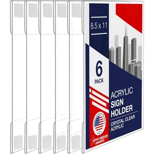 Sign Holder with Hook and Loop Adhesive, 8.5 x 11 inches - Portrait or 11 x 8.5 inches - Landscape, Clear Wall Mount Frame,  for , office, store, restaurant (6 Pack)