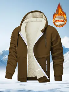 Men's Hot Selling Hooded Sweatshirt Jacket, Zipper Pocket Design, Soft Fleece Lined, Casual Fashion Outerwear for Cold Weather