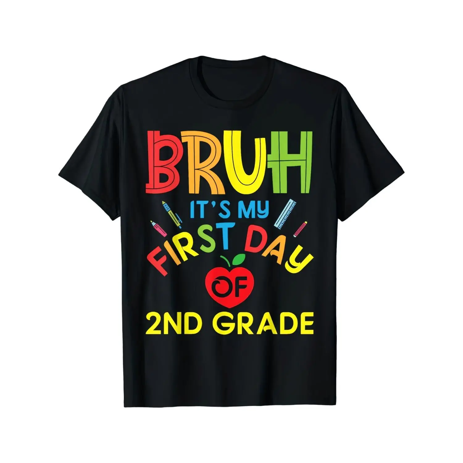 Kids' Back-to-School Top with 'This Is My First Day of 2nd Grade' Slogan, Comfortable Casual Wear, Vibrant and Colorful, Crew Neck, Graphic, Vibrant Print, Ideal Back-To-School Gift, T-Shirt, Prop 65 Safe, Top Shirt, S, Top Tee