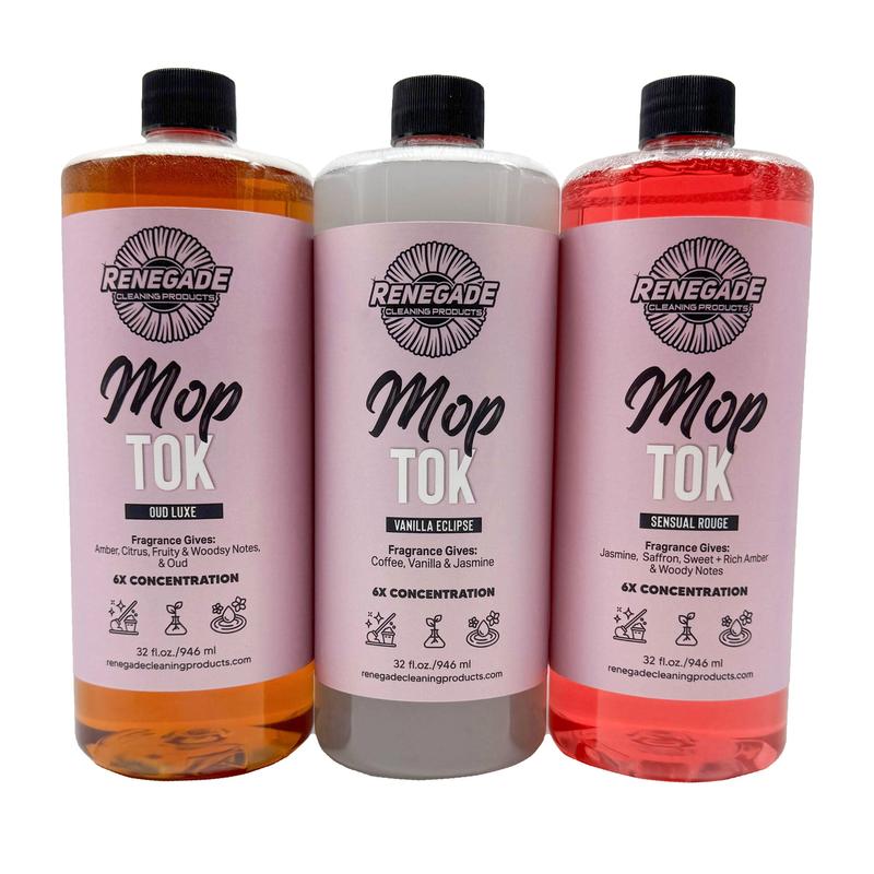 Renegade Cleaning | Mop Tok – 6X Concentrated Luxury Mop Solution, 32 oz | Plant-Derived Formula | Oud Luxe • Vanilla Eclipse • Sensual Rouge