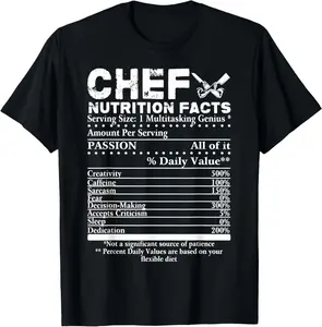 100% cotton Unisex Chef Nutrition Facts T-Shirt Cool Chef Tee Gift for Chefs T-Shirt