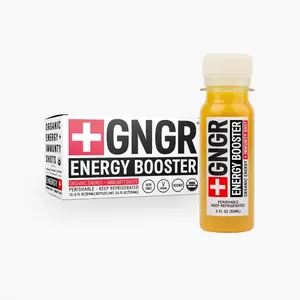 GNGR Energy Booster Shot - Organic Ginger Shots with Lions Mane 75mg Natural Caffeine Green Tea Turmeric Vitamin D & Zinc Natural Immune and Digestive Support USDA Organic Kosher Non-GMO 2 oz Shots 12 Pack - Beverage Sport Juice