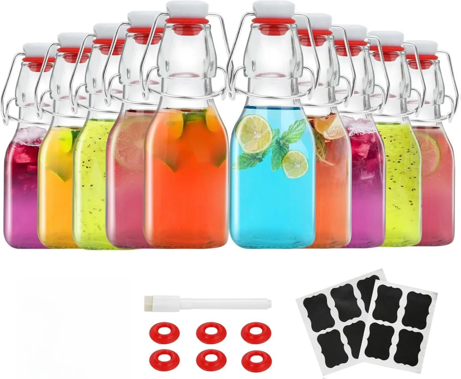 Swing Top Glass Bottles 4 oz With Flip Airtight Lids for Home Brewing, Beverages, Oil, Vinegar, Water, Soda, Kefir, Limoncello, Homemade liquor, vanilla（10 Pack