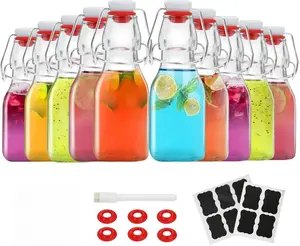 Swing Top Glass Bottles 4 oz With Flip Airtight Lids for Home Brewing, Beverages, Oil, Vinegar, Water, Soda, Kefir, Limoncello, Homemade liquor, vanilla（10 Pack