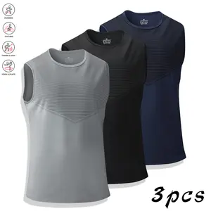 3-Pack Men’s Tank Tops – Breathable Quick-Dry Sleeveless Shirts, Suitable for Summer Workouts, Running, and Training, Crew Neck, Polyester, Activewear