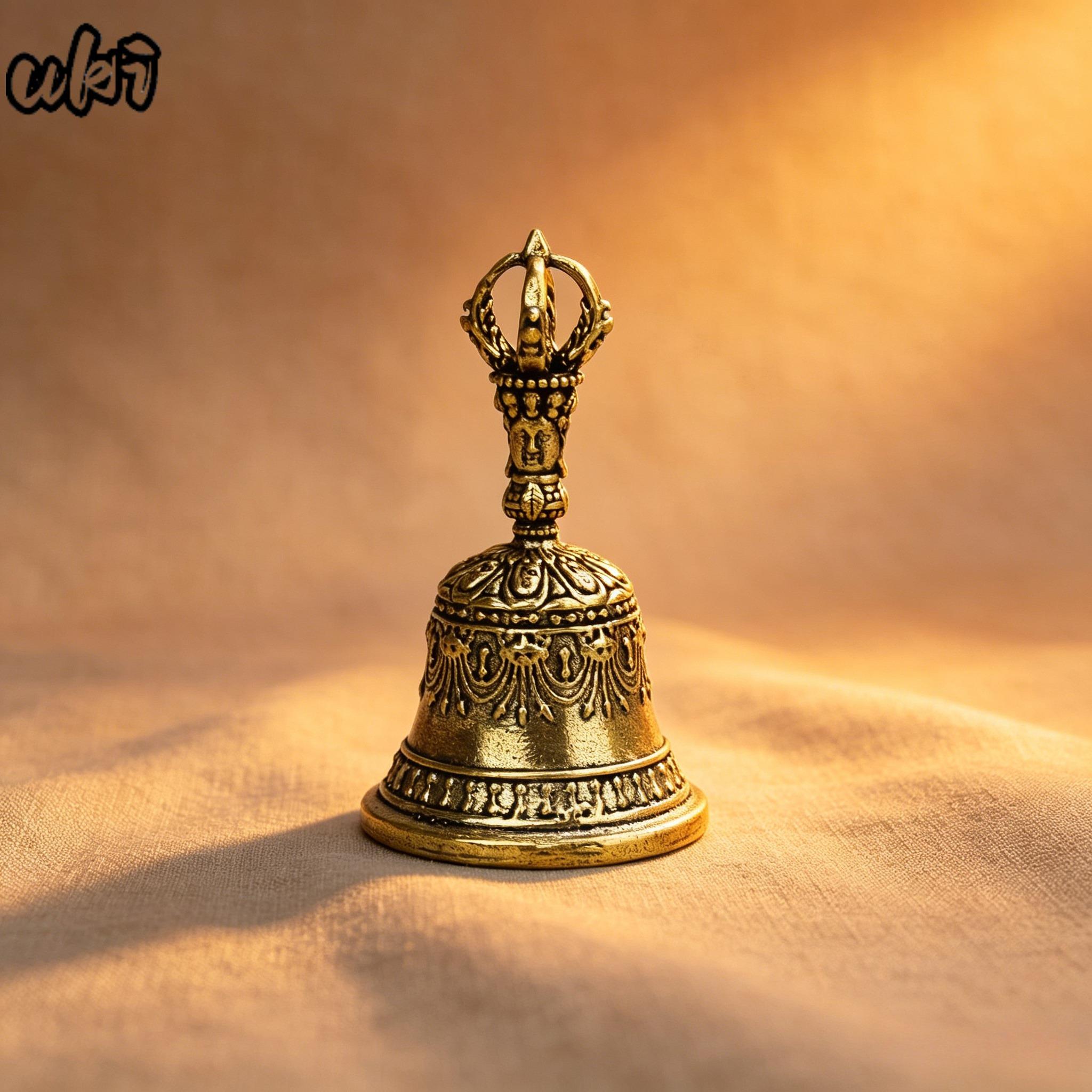 Carved Bronze Metal Percussion Instrument Bell - Hand-Held Shaker with Clapping Handle, Artisanal Craftsmanship, Soothing Healing Sounds, Ideal for Church and Festive Occasions,summervibes