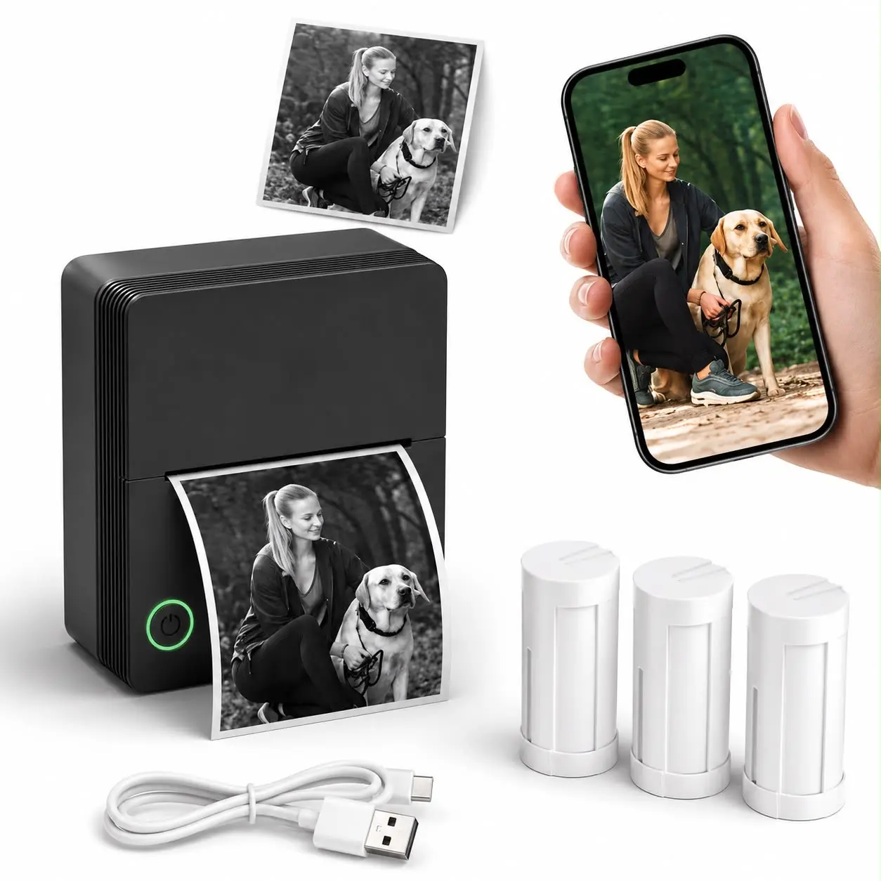 Wireless Portable Mini Thermal Photo Printer with Mobile App USB Charging for Thermal Paper Photos & Notes Ideal for Offices Supermarkets Android/iPhone