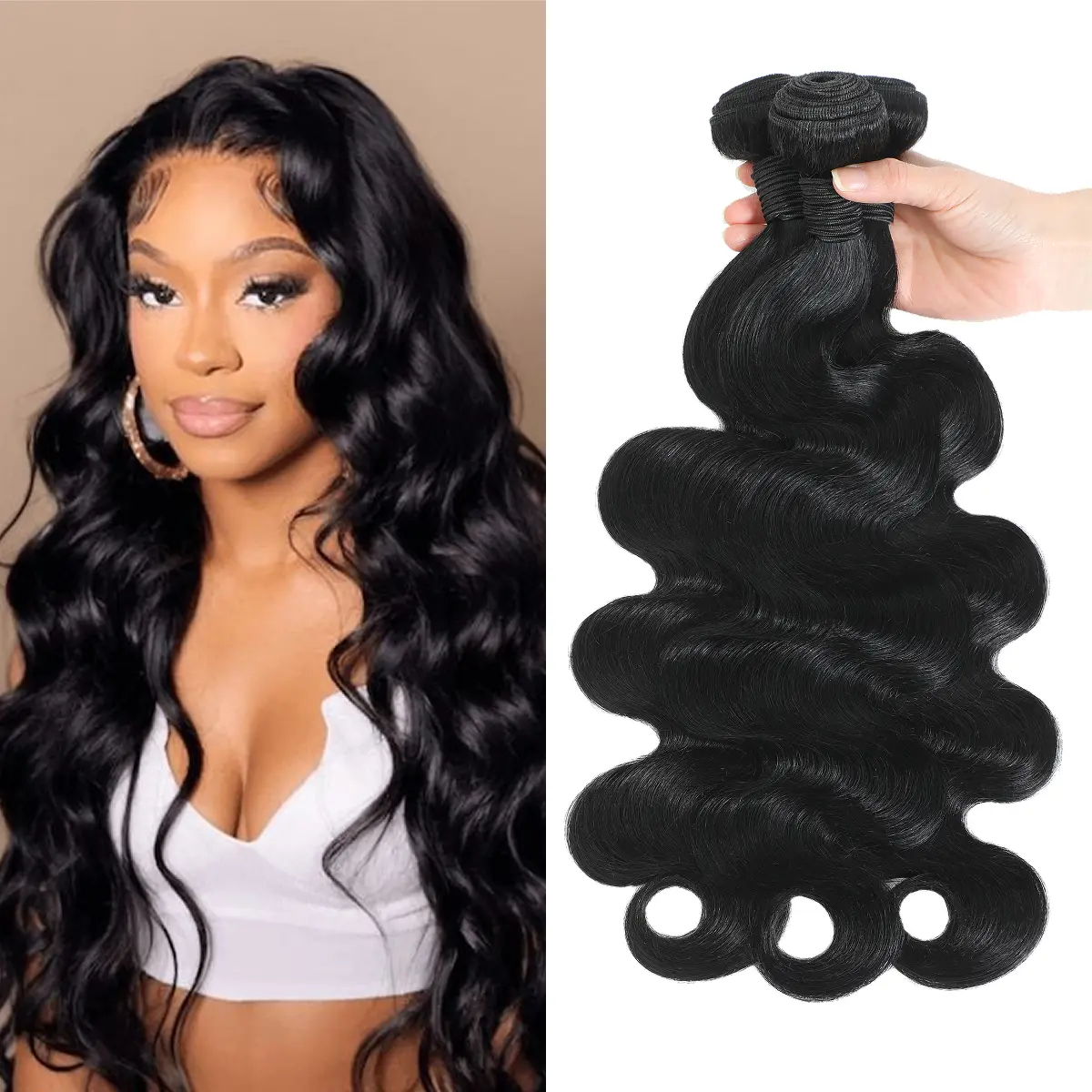 Neihky 12A Human Hair Bundles Natural Black 16 18 20 Inch Body Wave 100% Unprocessed Brazilian Virgin Hair 1/3/4 Bundles Human Hair Extensions Quick Weave