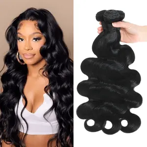 Neihky 12A Human Hair Bundles Natural Black 16 18 20 Inch Body Wave 100% Unprocessed Brazilian Virgin Hair 1/3/4 Bundles Human Hair Extensions Quick Weave