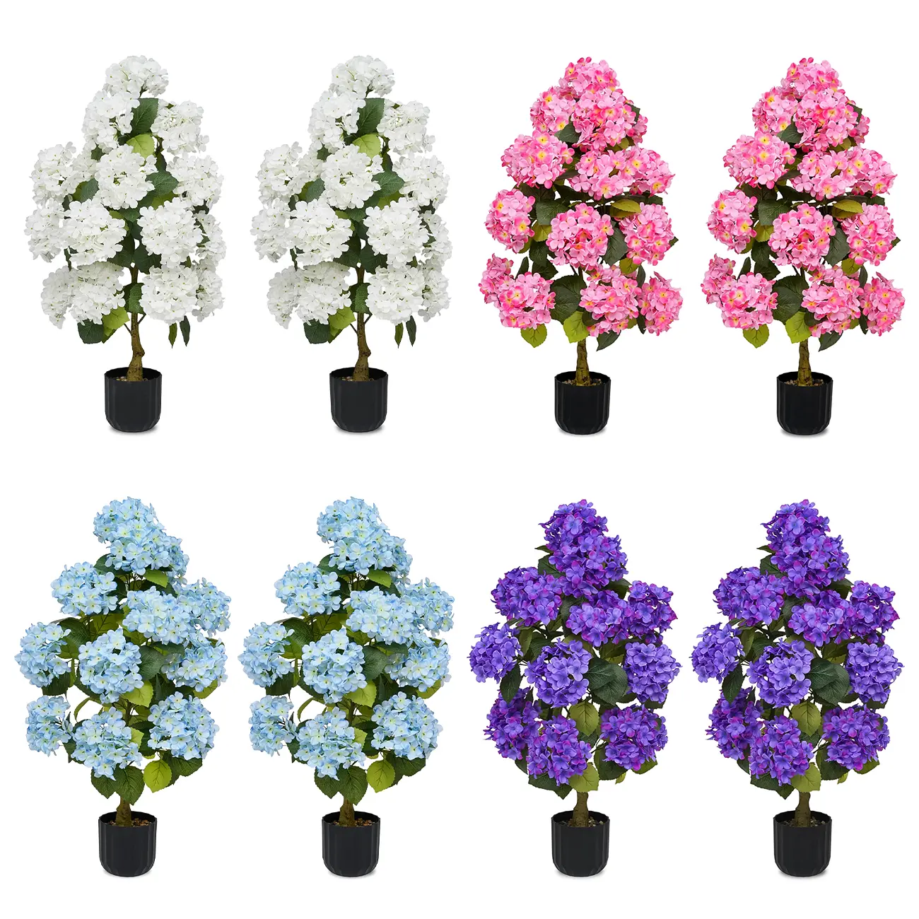2 Pcs 3ft Artificial Hydrangea Trees - Realistic Silk Flower Pots with Pebbles for Indoor Home Office & Outdoor Patio Porch Decor summerwins