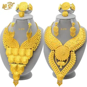 India Luxury Necklace&Earrings Jewelry Set For Women Arabic Gold Color Jewellery African Ethiopian Bridal Wedding Gifts