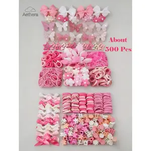 500pcs/Set Girls' Pink Bowknot Hair Clips, Cute Princess Hair Accessories, High Elastic Durable Non-Damaging Rabbit Ear Hair Ties, Versatile Duck Clip Barrettes, Suitable For Daily Use, Hair Accessories Sets