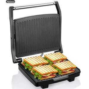 Yabano Panini Press Grill, Gourmet Sandwich Maker, Electric Indoor Grill with Non-Stick Cooking Plate and Removable Drip Tray, Easy to Clean, Stainless Steel shaq branded panini press