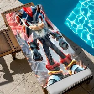 1 piece Shadow Hedgehog Sonic: Awakening of Dark Power themed beach towel - Fashion Digital Print Beach Towel, Eco-friendly Dyed Fabric, suitable for Beach, Pool, Camping, Machine Washable, Quick-dry and Absorbent, Ideal Birthday Present