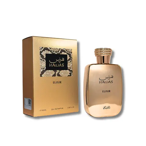 Rasasi Hawas Elixir Men's Eau De Parfum (EDP) - 3.38 fl oz Arabic Adult Fragrance, Long-Lasting Aromatic Luxurious Fragrance with Bergamot, Amber, Musk, Spearmint, Citrus, Lavender, Alcohol-Infused EDP Liquid, Quality and Elegance Signature Scent for Men
