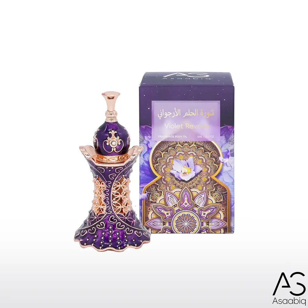 Asaabiq Violet Reverie 5ML/0.17OZ  Pheromone Perfume Oil for Women Long Lasting Fragrance, Mini Arabian Parfum Spicy Oriental Vanilla Scents Eternal for skin body During Commutes And Holiday Gifting, Easy to Carry