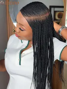 Synthetic Full Lace Front Wig, Side Part Cornrow Double Braided, Synthetic Braids, Extra Long Straight Hair, Jumbo Faux Locs, Side Part, All Seasons