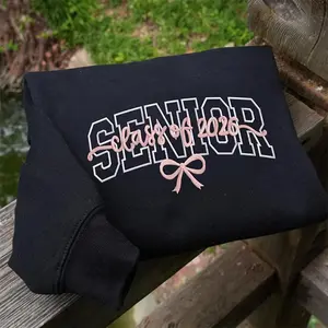 Embroidered Senior Hoodie, Coquette Bow Senior Crewneck, Personalized Class of 2026 Hoodie, Senior Sunrise or Cheer Team Gift
