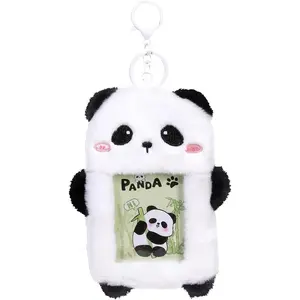 Cute Plush Kpop Photocard Holder with , Soft Cartoon  ID Badge Holder, 3 Inch Photo Protective Sleeve Case Card Cover for Kpop Idol Photo Card School Office Card Supplies, Panda
