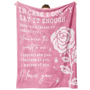 The gift for her, anniversary birthday gift for girlfriend, wife, romantic pink blanket with rose print, my love gift for her, wedding, Valentine's Day gift Home Office Travel Birthday Anniversary Holiday Christmas Halloween