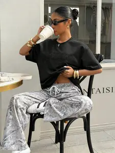 Women's Camo Printed Drawstring Waist Wide Leg Pants, Loose Fit Casual Fashion Long Trousers for Summer Daily Wear, Womenswear