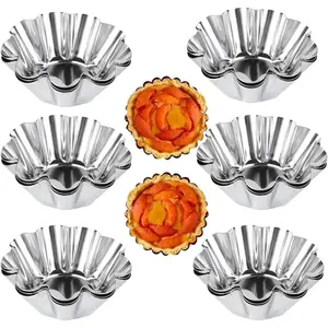 12 Pcs Stainless Steel Tart Pans Non-Stick Flower Cookie Cutters Mold for Baking Flower and Round Muffin Cups Cupcake Mold for Kitchen