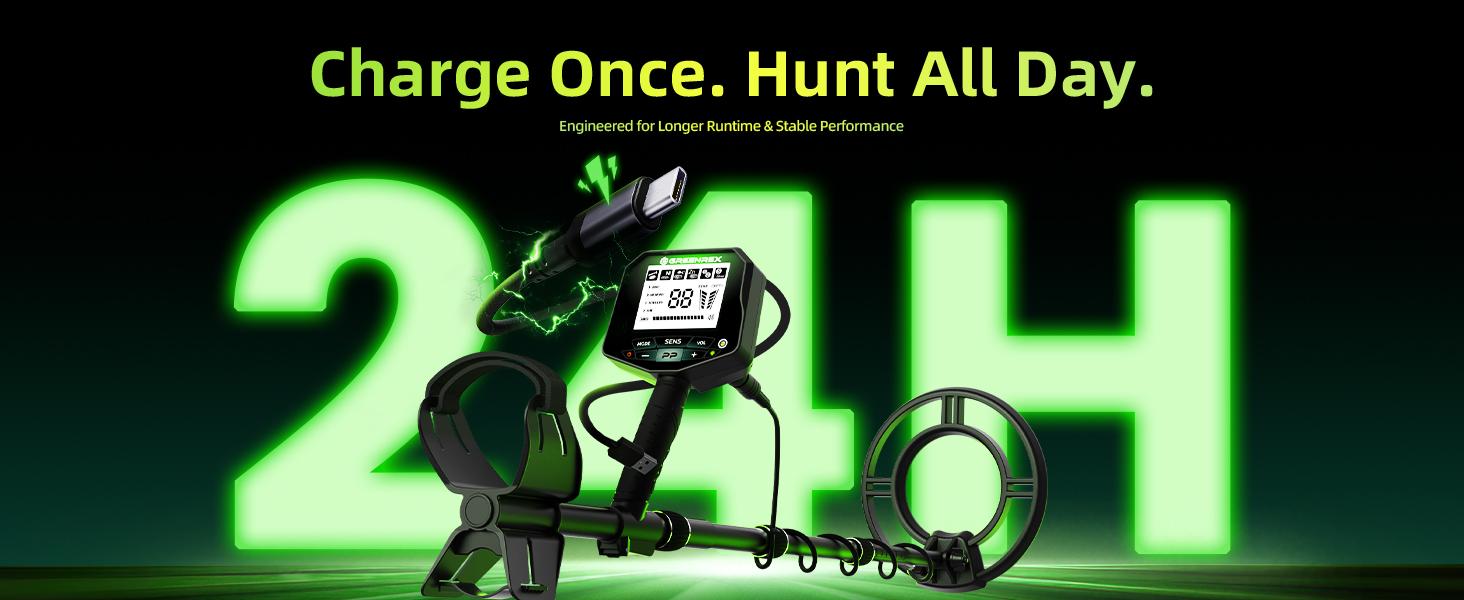 Professional Handheld Metal Detector with 10in Disc Coil, Rechargeable IP68 Waterproof Pinpointer, Advanced DSP Chip, Higher Accuracy Gold Prospecting Tool for Adults, Backlit LCD, Beach Use, Comfortable for Travel & Camping, Green