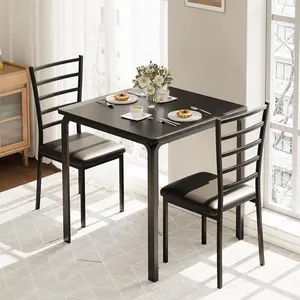 Space-Saving 3-Piece Dining Table Set for 2 – Modern Square Table and 2 Chairs – Ideal for Small Kitchens, Dining Rooms, Apartments, or Breakfast Nooks