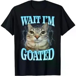 Funny Goated Cat Meme T-Shirt, Wait I'm Goated Lightning Cat Graphic Tee, Viral Internet Humor Shirt, Unisex Casual Cotton Top