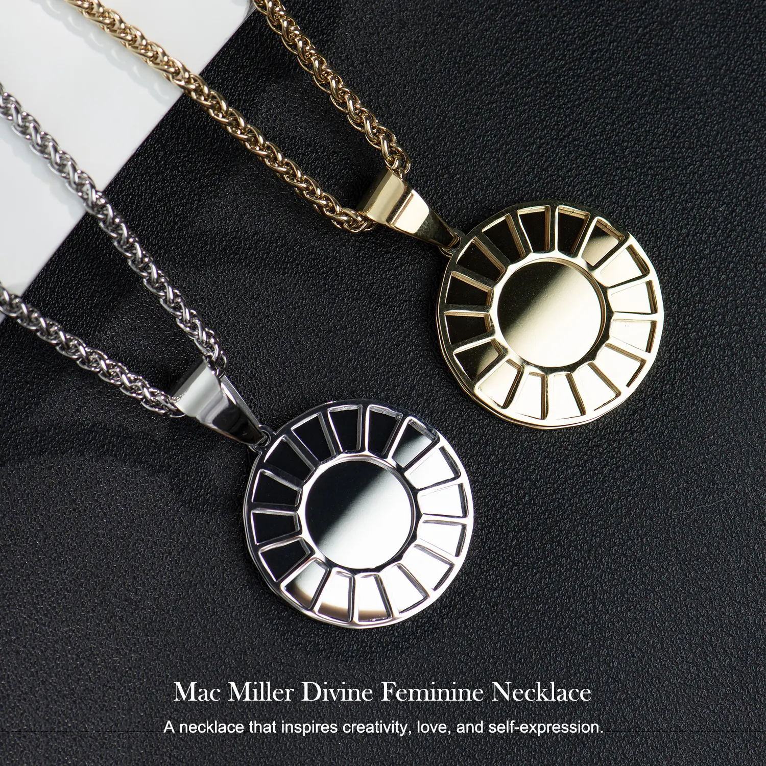 Holylegend Mac Miller Divine Feminine Statement Necklace, 24 in Long Chain with Compact Mirror Pendant, Unisex Inspirational Jewelry in Silver & Gold