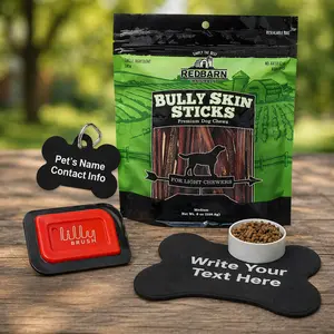 Clean Start TikTok Bundle - Save $10 Personalize Dog Setup with Redbarn 8oz Bully Sticks, Lilly Brush, Custom Feeding Mat & Bone ID Tag Summervibes