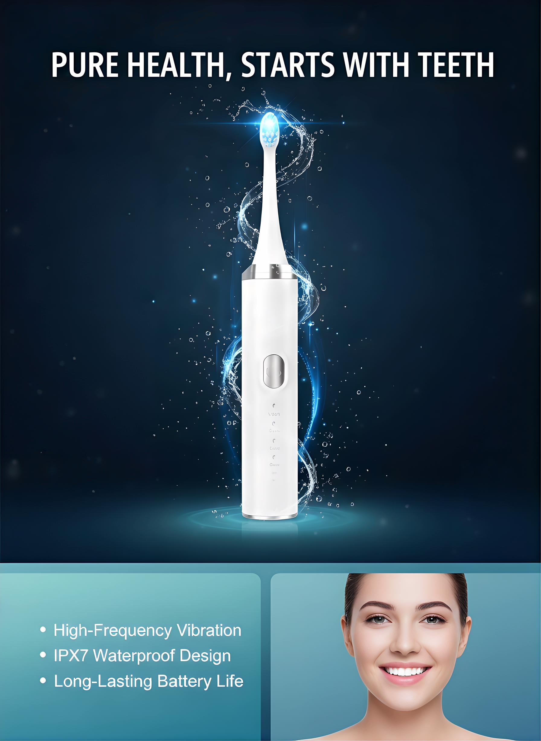 Premium Sonic Electric Toothbrush, Advanced Cleaning Technology for Healthier Teeth & Gums, Removes Plaque, Whitens & Freshens Breath, Smart Timer, Multiple Modes, Waterproof Rechargeable Design for Modern Oral Care
