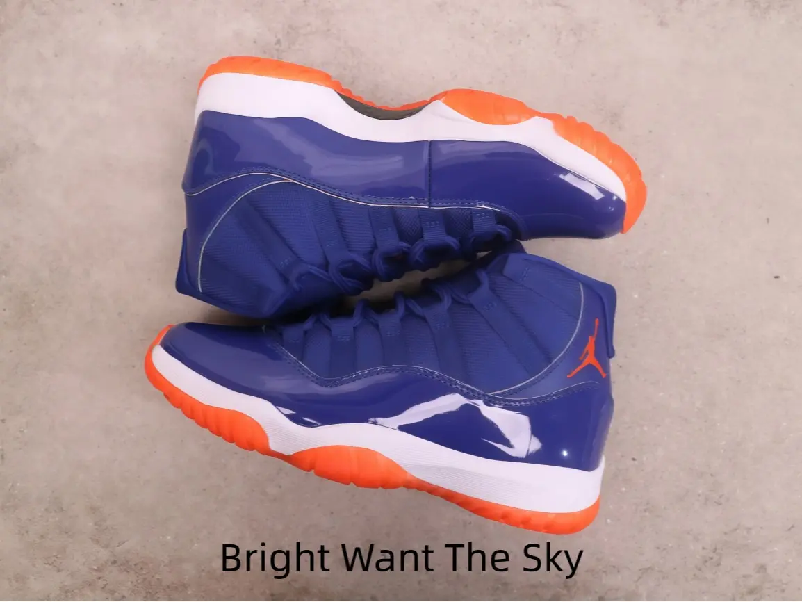Royal Blue Glossy High Top Trainers, White Midsole Orange Outsole, Shock Absorbing Sole Unisex Casual Street Sneakers