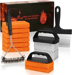 Griddle Cleaning Kit for , Flat Top Grill Accessories Cleaner Tool Set Grill Stone, Griddle Scraper, Scouring Pad and Handles, Multifunctional Griddle Accessories Easy to Remove Stain