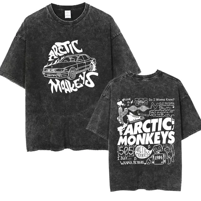 Retro Rock Arctic Monkeys Music Album Graphic T-Shrit Men's Vintage Washed Oversized Short Sleeve T Shirt Y2k Hip Hop Streetwear