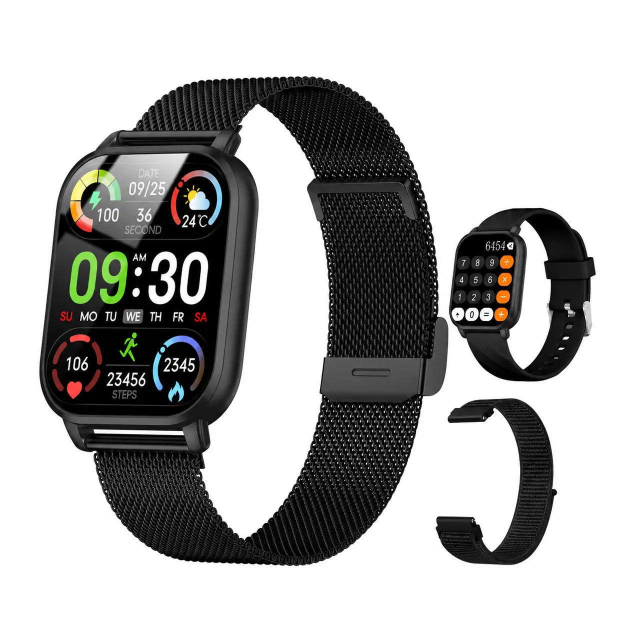 WSQ F34 Stainless Steel Smart Watch for Men & Women, IP68 Waterproof Device, 2.04 HD Touch Screen, ChatGPT AI Voice, 3 Bands, Fitness Tracker with Step Counter, Heart Rate & Sleep Monitor, Bluetooth GPS Wi-Fi Compatible with Android iOS, Black