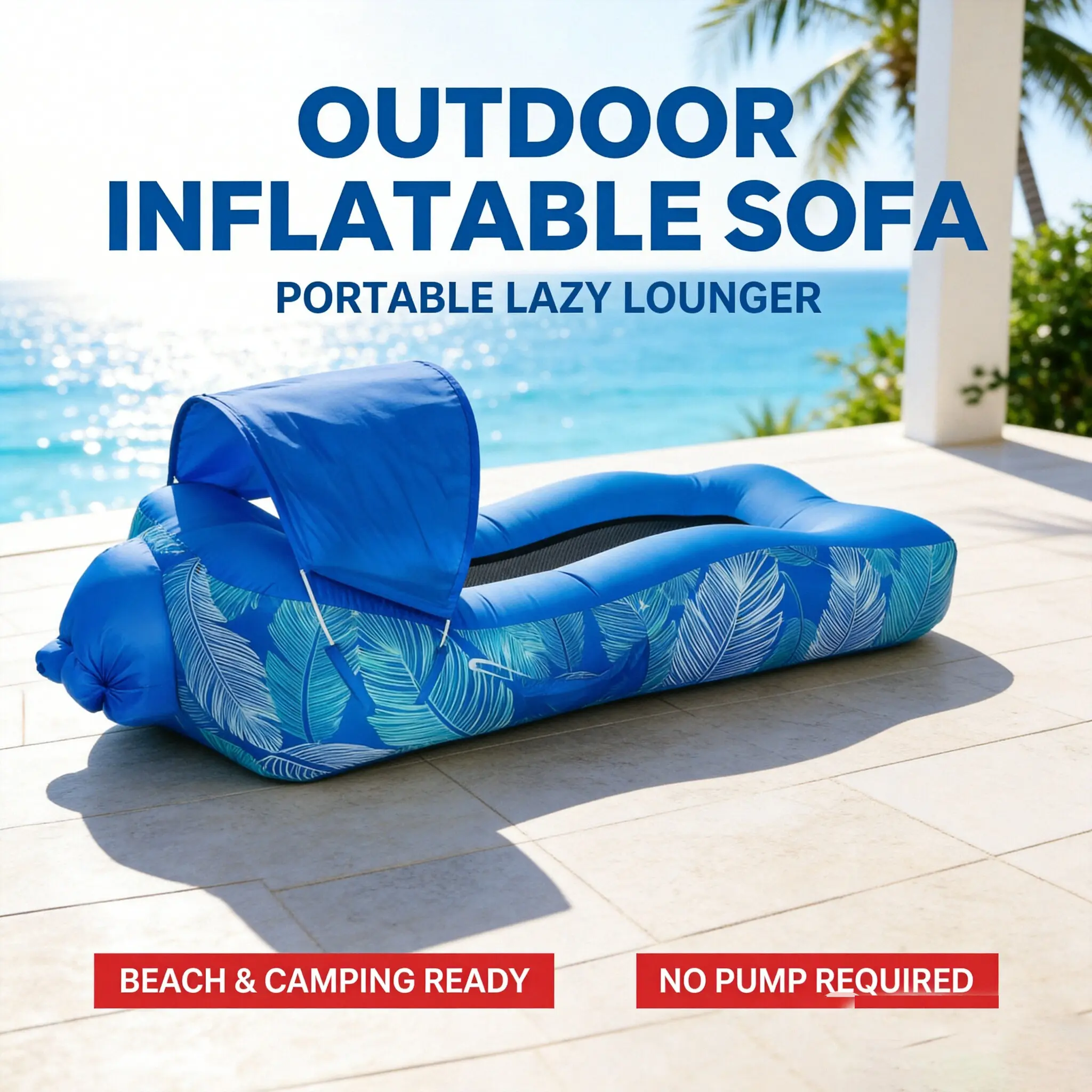 Inflatable Couch Air Lounger for Adults, Ultralight Portable Blow up Couch Air Sofa, Inflatable Beach Lounger Bed for Camping Hiking Festival Backyard Lawn, No Pump Required