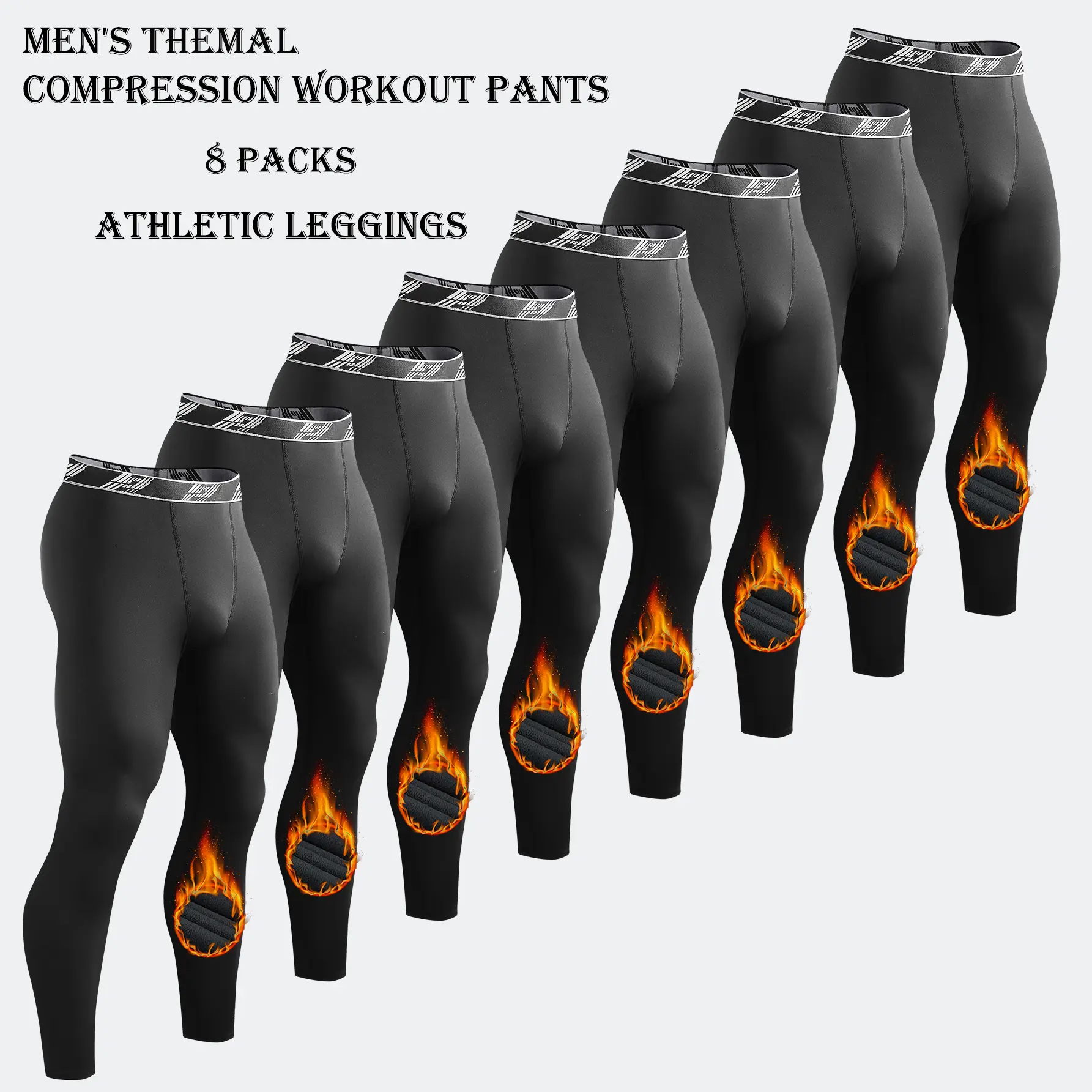 4/8 Pack Men's Thermal Compression Pants Workout Pants Fleece Lined Athletic Leggings Cold Weather Baselayer Leggings Winter Gear For Skiing Gym Sports