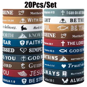 Christian Bible Verses Silicone Wristbands - 20 Pieces for Men & Women - Inspiring Silicone - Popular Bible Verses Faith rubber Bracelets - Religious Jewelry Gifts