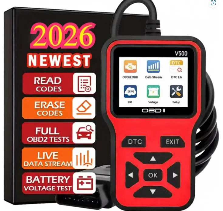 V500 OBD2 Scanner Diagnostic Tool, Car Code Reader with Live Data Stream, DTC Lookup, I/M Readiness, Battery Voltage Test, Vehicle Information, Plug & Play OBD II Diagnostic Scanner for Cars