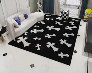 Cross Black And White Popular Modern Area Rug, Machine Home Decor Rug Gift Hype Beast Rug Large Square Colorful Rug